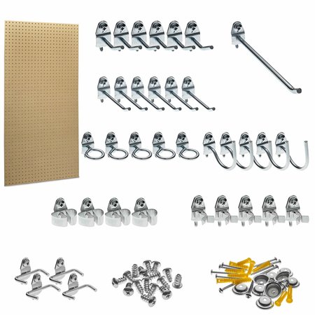 Triton Products 24 In. W x 48 In. H x 1/4 In. D Natural Heavy-Duty HDF Round Hole Pegboard 36 pc. Locking Hook Assortment TPB-36NH-Kit